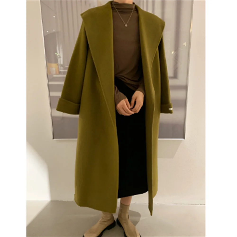 Autumn and winter double-sided woolen overcoat long large collar loose wool abrigos de lana para mujer invierno