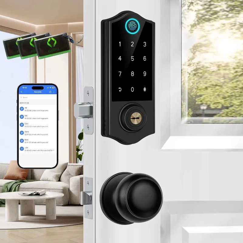 Front door fingerprint smart door lock with handle kit, app control, keyless entry door lock keypad deadbolt