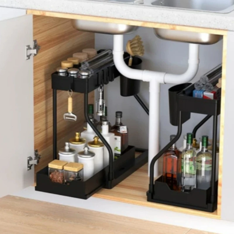 Double Pull-out Kitchen Sink Storage Rack Seasoning Storage Rack Coffee Table Finishing Rack Bathroom Shelf