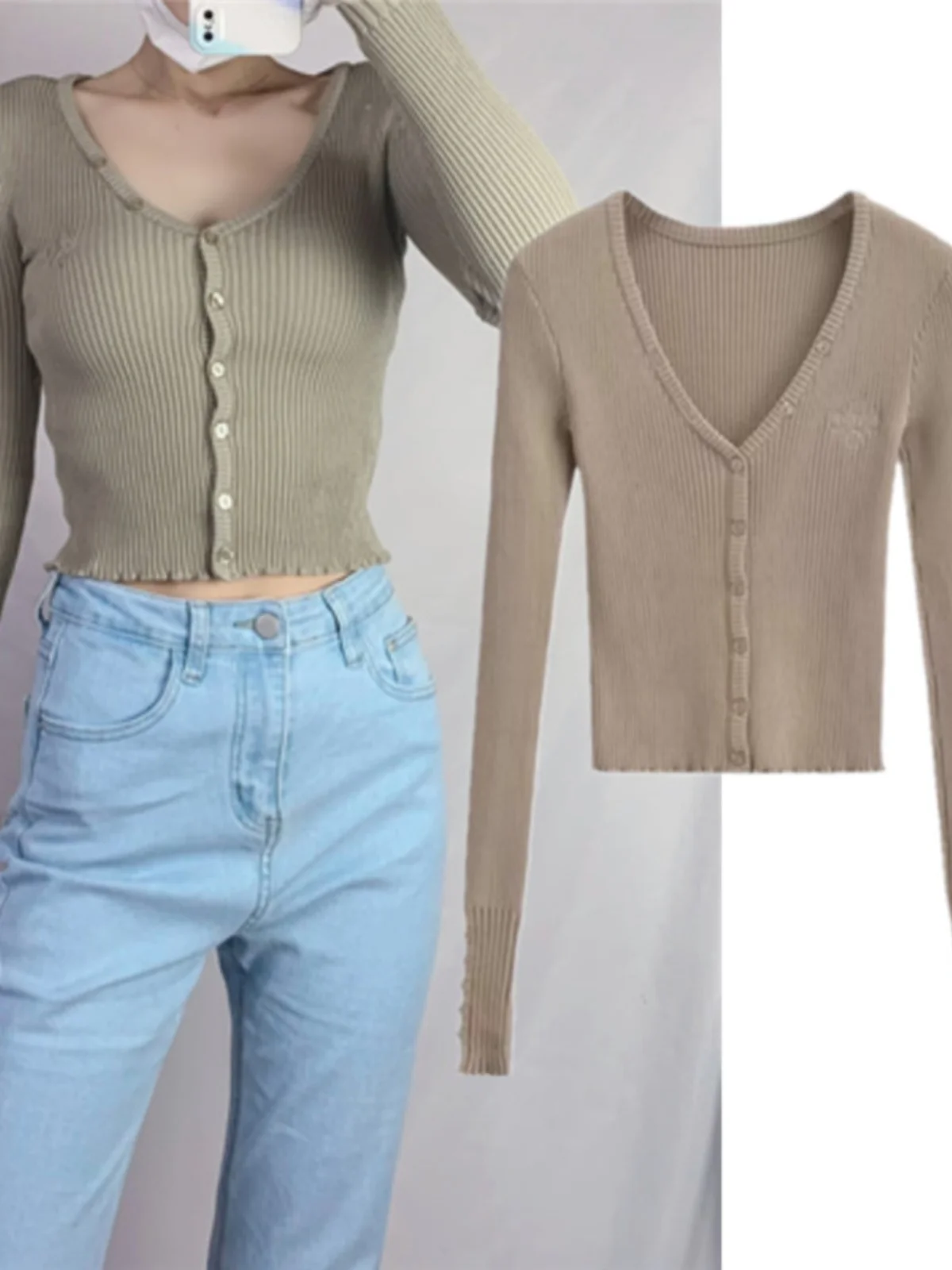 

Американский ретро V-Ne с вышивкой букв Slim Fit све пуговицы вязаный длинный открытый кардиган све ранняя осень ор верхняя одежда