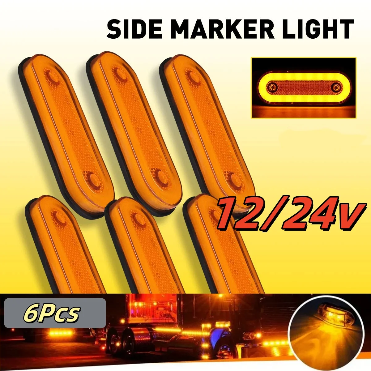 

6X Car Led Lights Side Marker Orange Amber 12/24v For Trailer Truck Lorry Recovery Caravans Camper Motorhomes Car Accessories