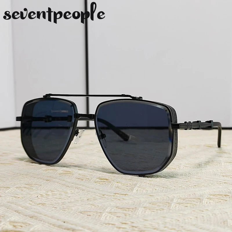 Vintage Square Steampunk Sunglasses Men Women 2025 Luxury Brand Designer Trendy Retro Double Beam Sun Glasses For Ladies Eyewear