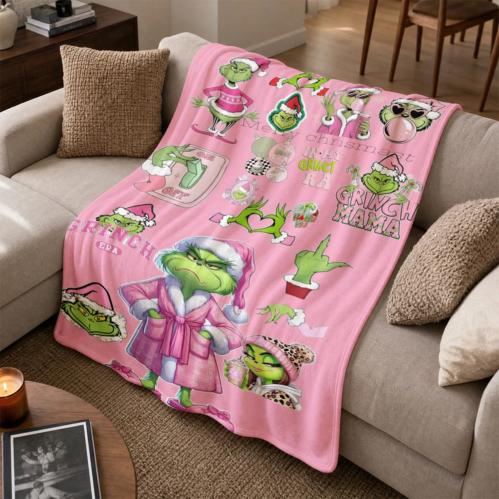 Funny Grinch Christmas Throw Blanket for Xmas Decor Holiday Gift Novelty Plush Throw Cozy Couch Accent