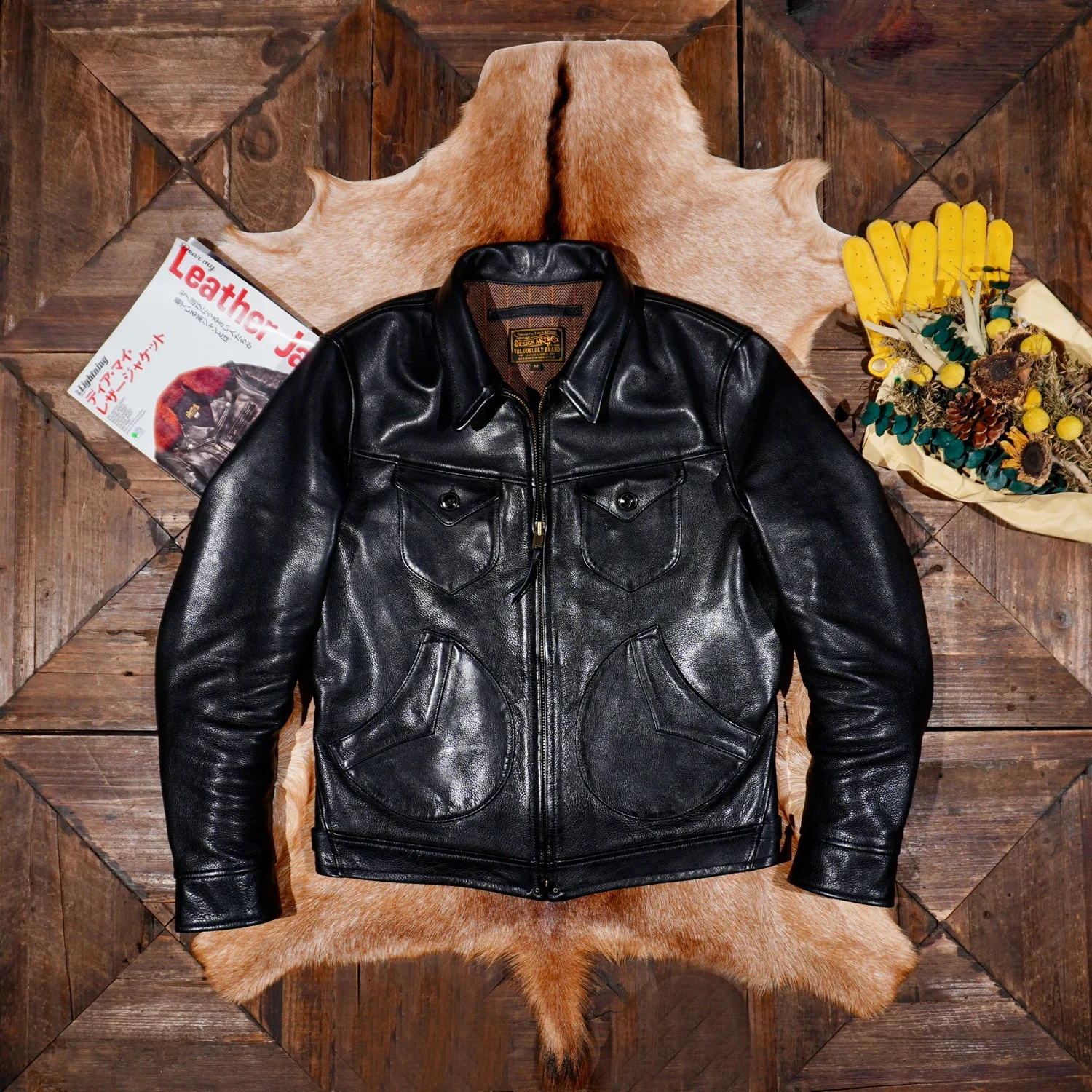 

Tailor Brando Heavy Wash Aged Mendoza Full Grain Vegetable Tanned Cowhide Men's Vintage Genuine Leather Biker Jacket