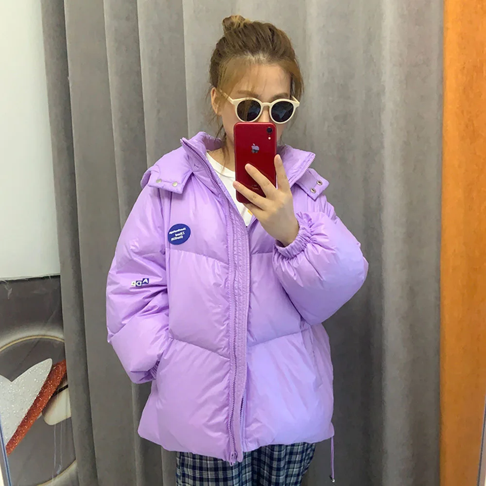 Short Hooded Winter Down Jacket New Korean Loose White duck down Coat Candy color Female Thicken Parkas Loose Outwear Tops 2022