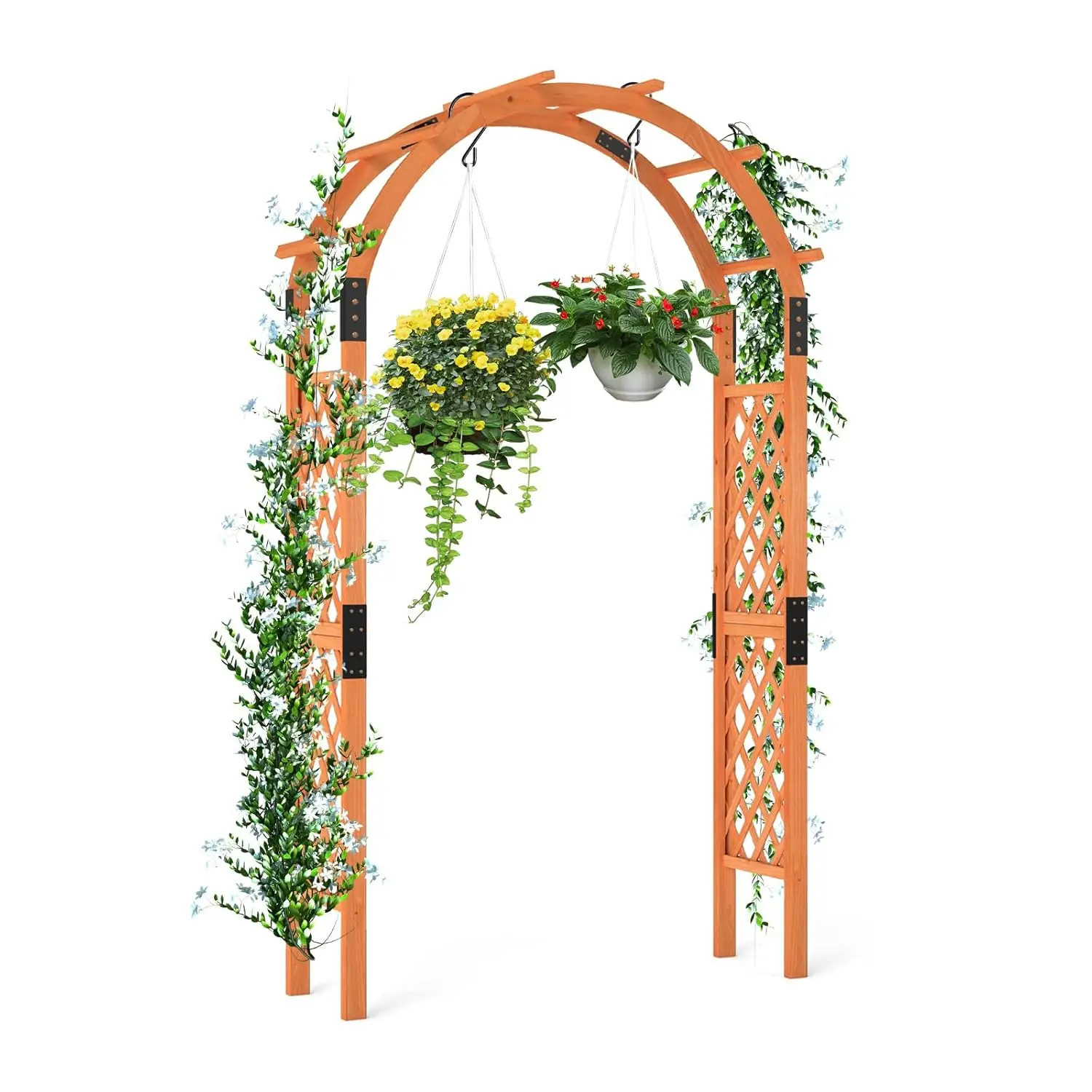 

7.7ft Wooden Garden Arch with Top & Side Trellis for Climbing Plants Outdoor Backyard Lawn, Customized