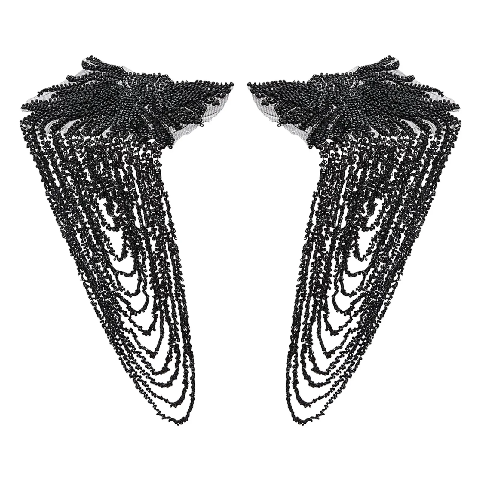 

1Pair Vintage Fashion DIY Embellishments Tassel Shoulder Boards with Beads Detachable Epaulettes for Women Outfit Upgrade