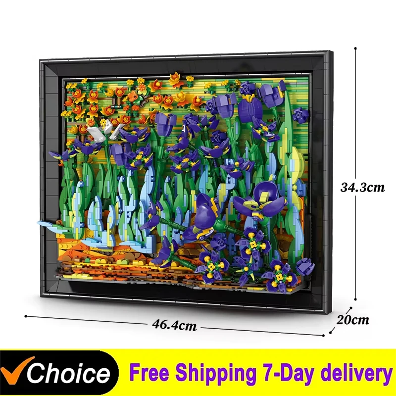 

3480PCS Iris Flower Building Blocks Set 3D Stereoscopic Desktop Ornament Wall Hanging Model Adult Holiday Gift Toy