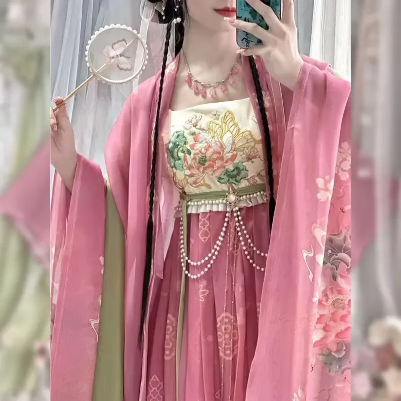 Chinese Hanfu Dress Women Carnival Cosplay Costume Ancient Tang Dynasty Embroidered Pink Gradient Hanfu Party Birthday Dress