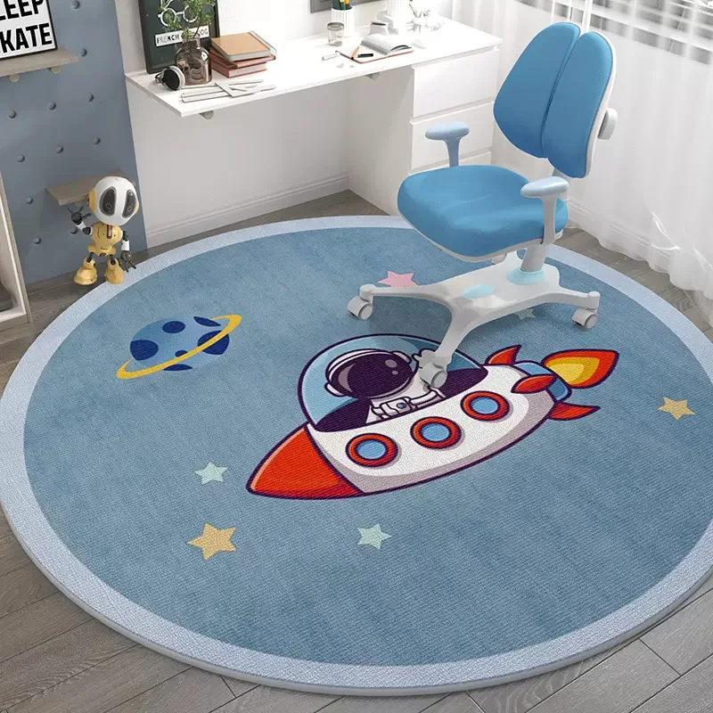 Space Astronaut Carpet Round Living Room Area Rug Universe Planet Rug for Boys Bedroom Computer Chair Mat Children Play R160cm