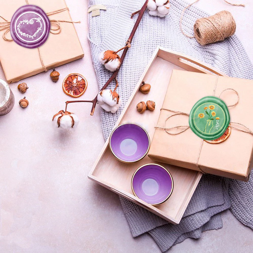 1pc Botanical Wax Seal Stamp, Daisy, Garland, Love Wreath, Cat's Paw Pattern 25 mm Interchangeable Brass Sealing Wax Stamps Head image 3