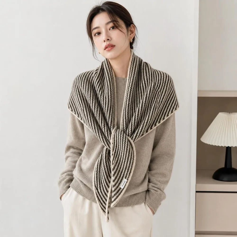 Atmospheric Comfortable Triangle Striped Scarf Windproof Elegant Neck Warmer Versatile Soft Knit Wool Scarf Casual Wear