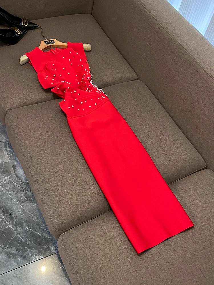 Ele Bodycon Dr Perlen Svel Abnehmen Farbe Hohe Taille Ci Pendeln Geeignet Sommer Herbst Winter Neue Ankunft