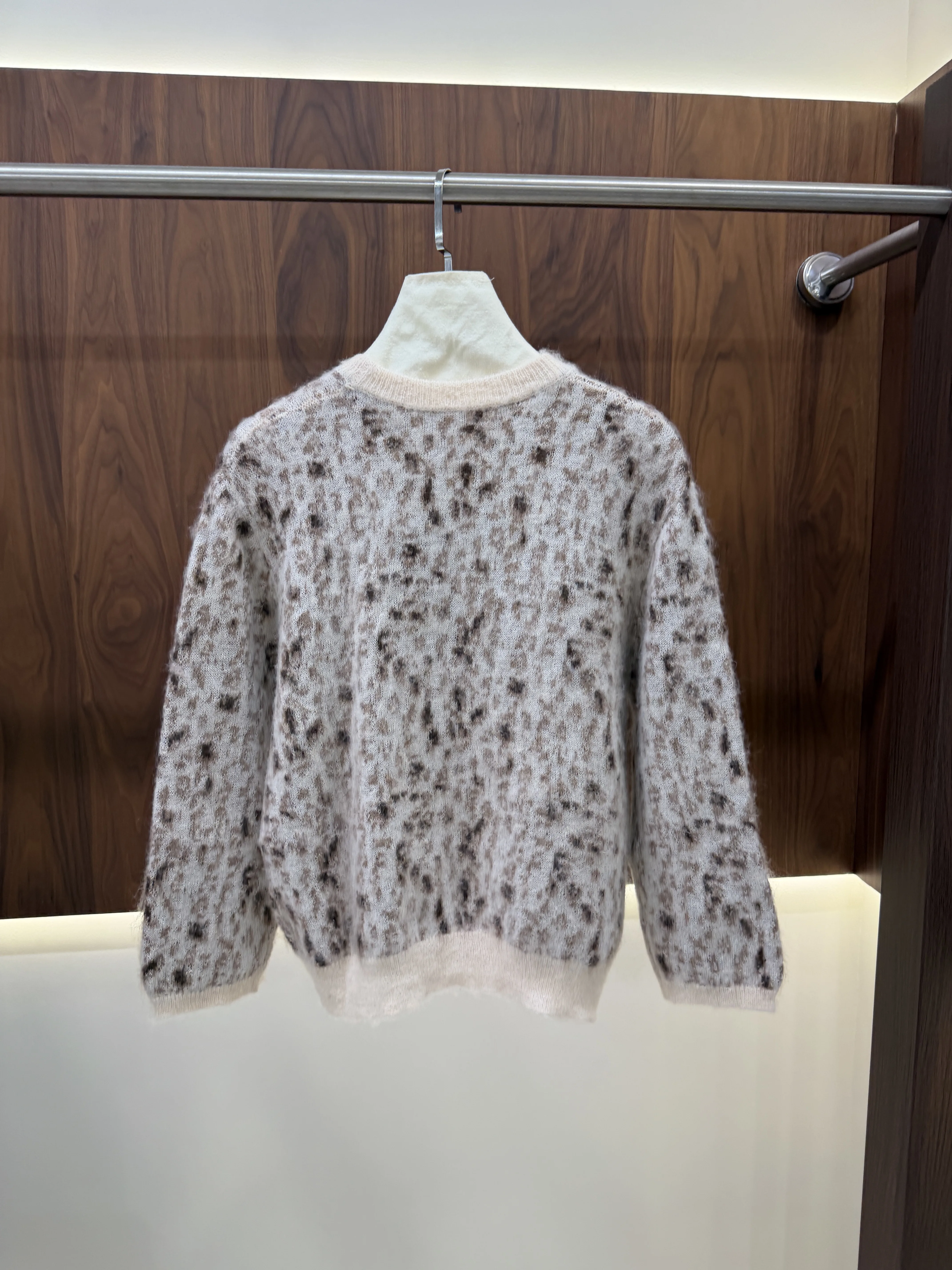 Women's Autumn Long-Sleeve Leopard Print Wool-Blend Crew-Neck Knit Pullover