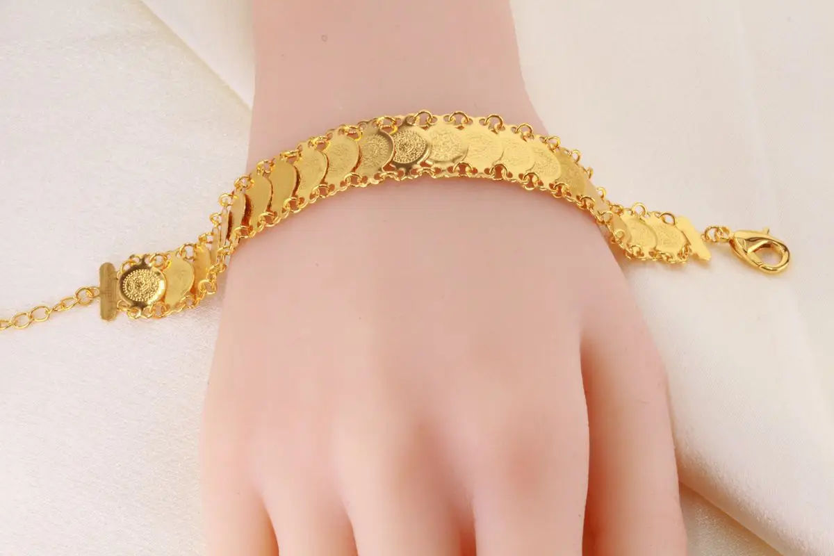 Gold Color Trendy Coin Bracelet Arab Bridal Gift Middle East Turkey Egypt African Jewelry