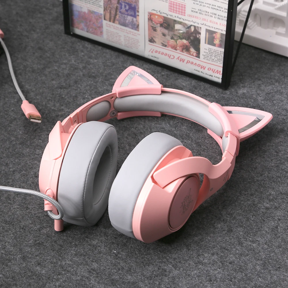 7.1 Stereo Headphones Pink Headset high quality Cat Ear Wired USB With Micphone noise reduction For PS4/Xbox one cute Girl gift