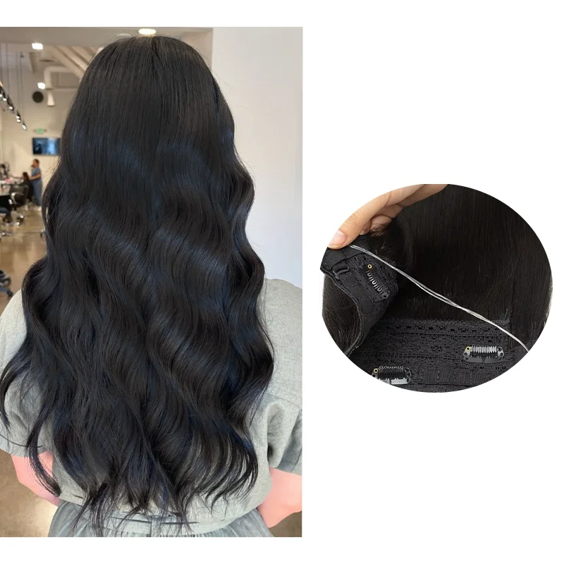 سلك شعر هالو في وصلات الشعر، شعر بشري مستقيم، خط صيد السمك، وصلات شعر طبيعية مع 4 مشابك، لحمة شعر، إضافة حجم #1