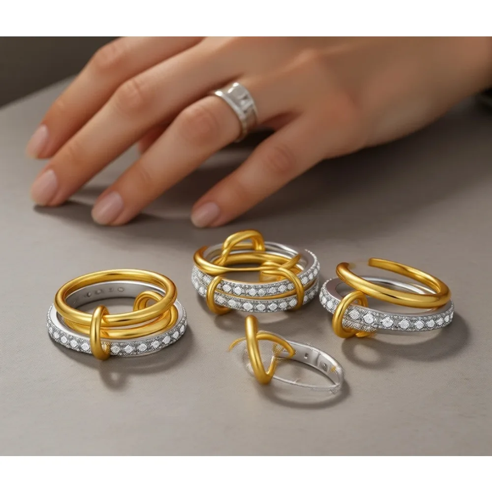 

Набор штабелируемых колец с позолотой 18K для женщин, из смешанного металла, с фианитами, размеры 4-11, водонепроницаемые, подарок