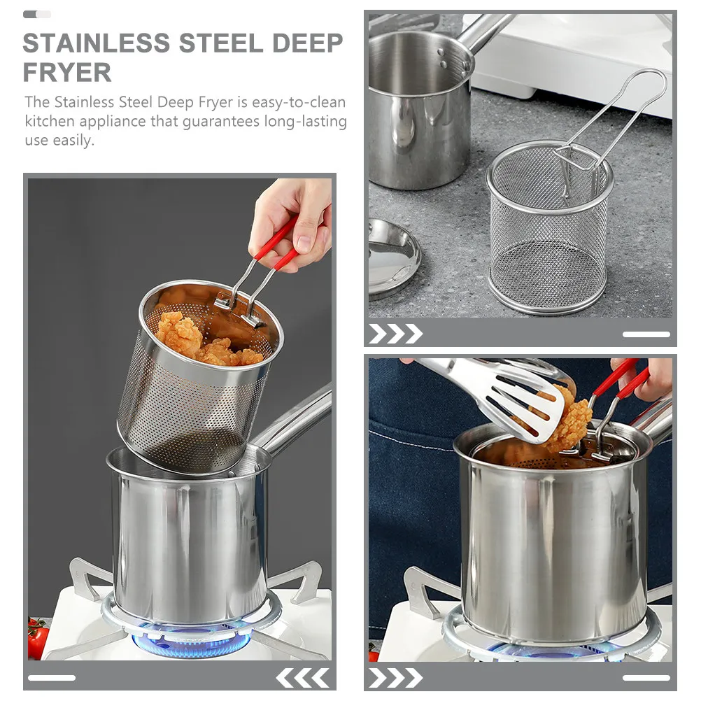 1Set Household Fryer Stainless Steel Deep Frying Pot Small Fry Pan Metal Fryer Pot for Soup Stewing Boiling and Frying Chicken - view 2