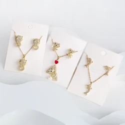 New Cute Zirconia Animal Bear Dolphin Leopard Dog Pendant Necklace Set Girls Anti-Allergy Earrings Holiday Party Gift Wholesale