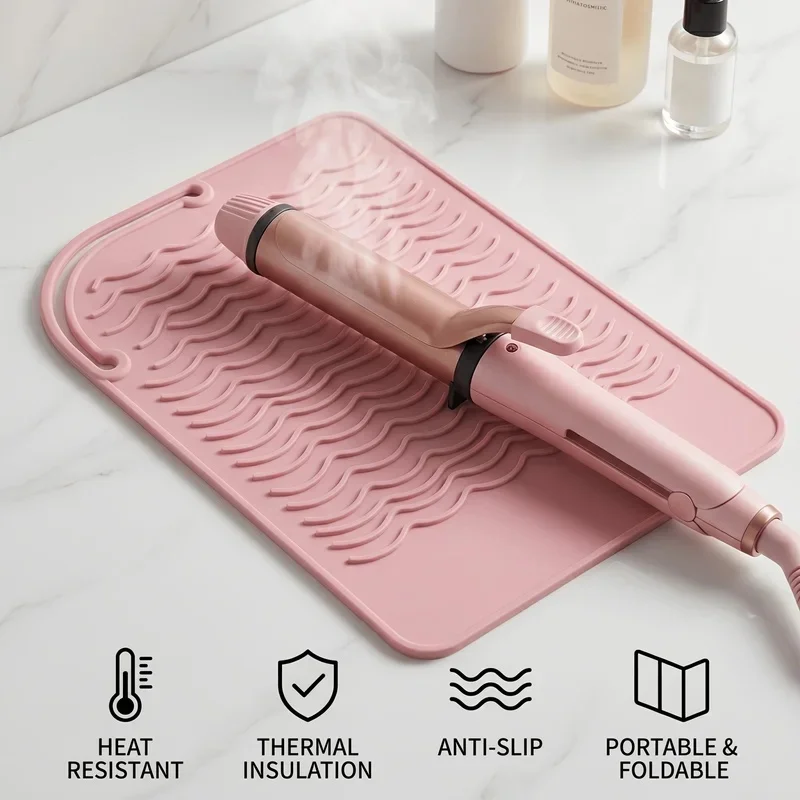 Foldable Portable Heat Resistant Mat, Anti‑Scald Insulation Pad for Curling Iron & Hair Straightener