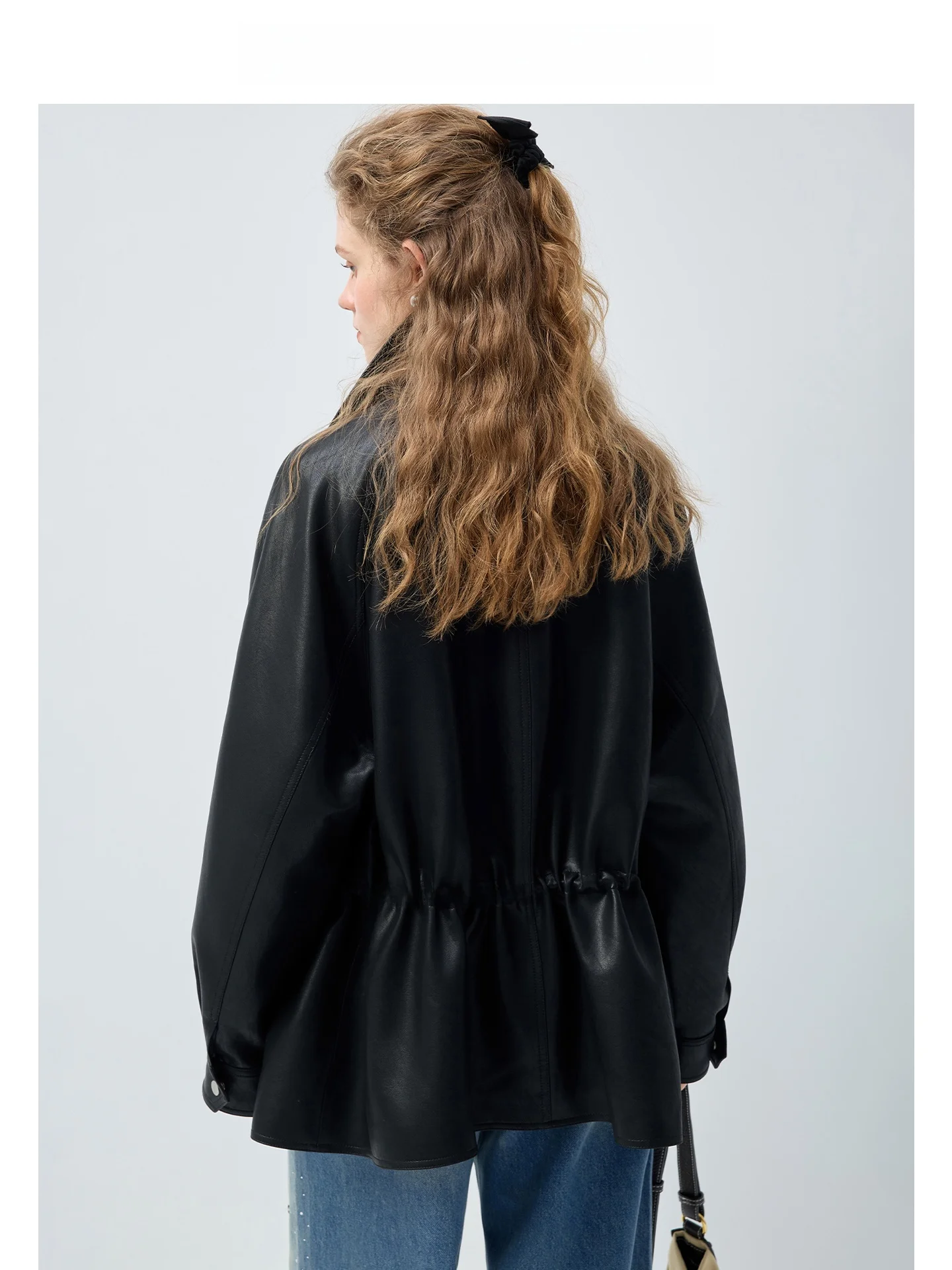 High nce Bla VEGA CHANG Matte Leather Jaet Women's Cool Waist-Cinching Biker Jaet Spring 2026 Faion Trend