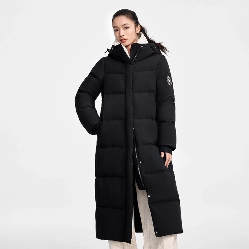 Chericom Langer Daunenmantel für Damen, solide Kapuze, langärmelig, Entendaunenjacke, warm, schwere, winddichte Mäntel, modisch, Y309103Y