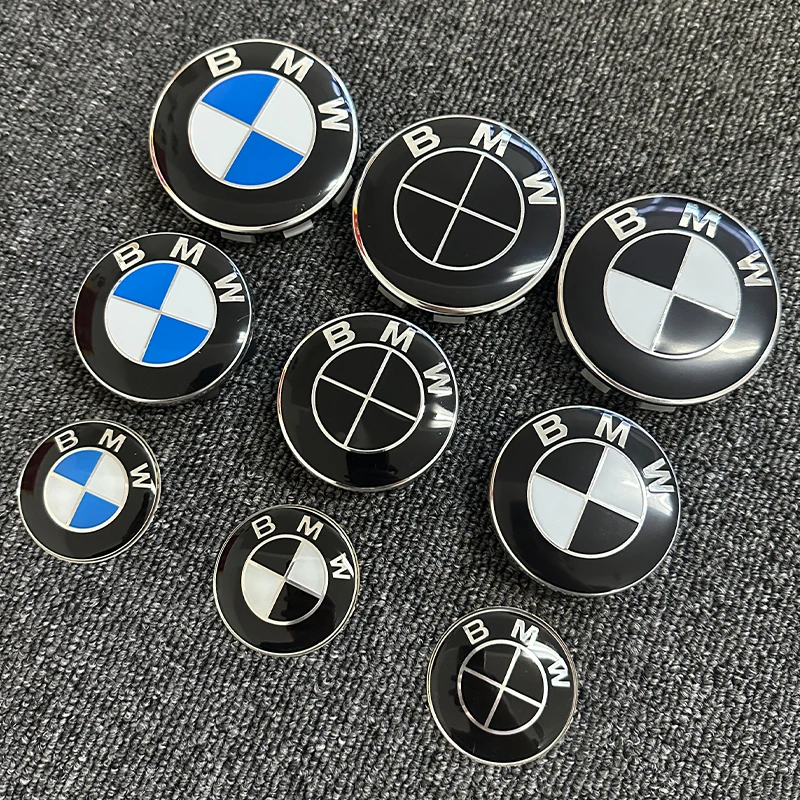 

Front Hood Emblem For BMW Race track black white Logo 81mm+Rear Badge 74mm+Wheel Hub Cap 68mm+56mm Steering Wheel Sticker 46mm