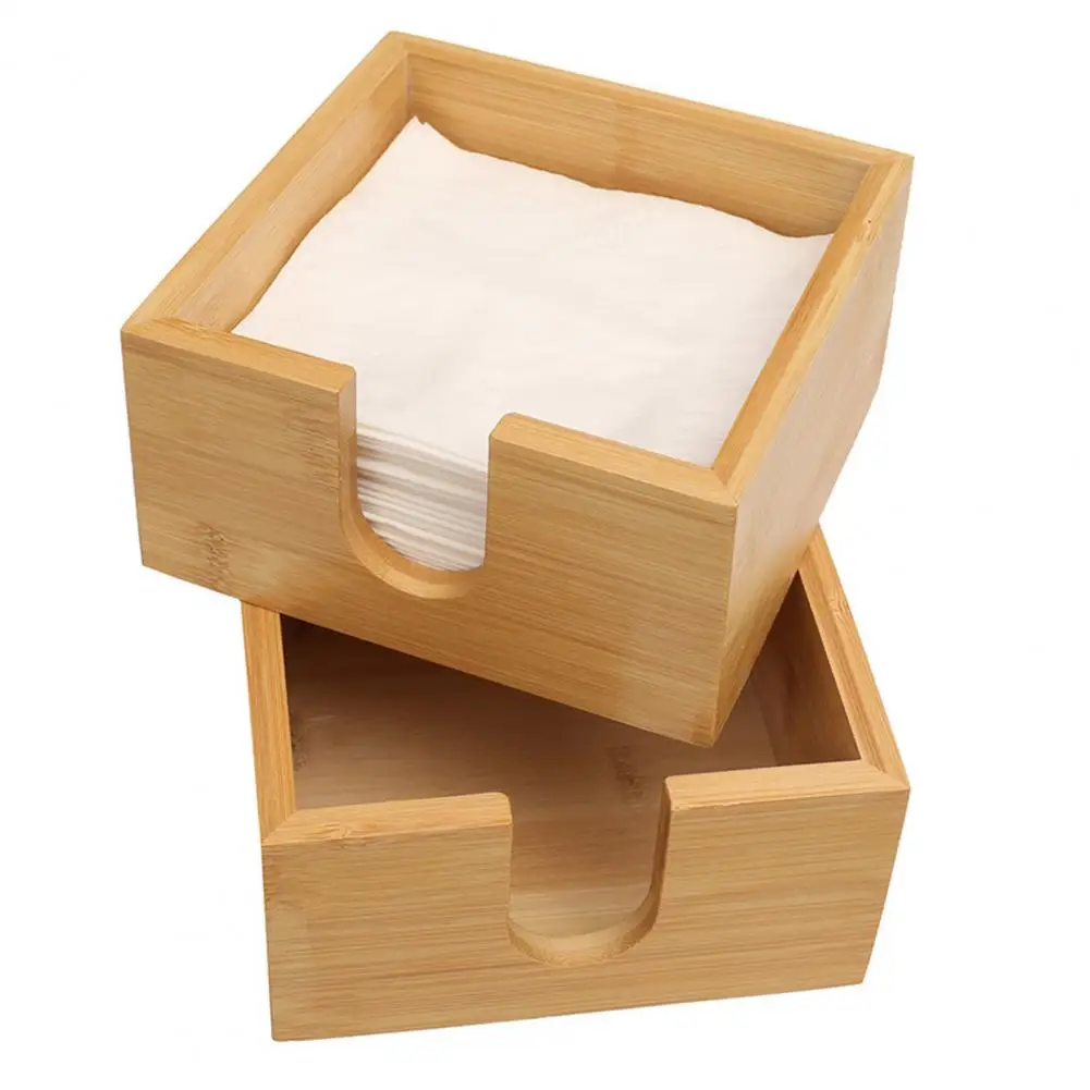 Wooden Napkin Holder Rustic Heavy Duty Square Countertop Tissue Box Restaurant Kitchen Napkin Dispenser Container Storage Box