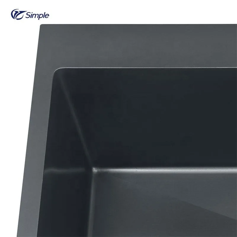 Kitchen Sink Factory Double Bowl SUS304 Anti-rust Handmade Stainless Steel Modern Sink Bottom Black with Full Accessories