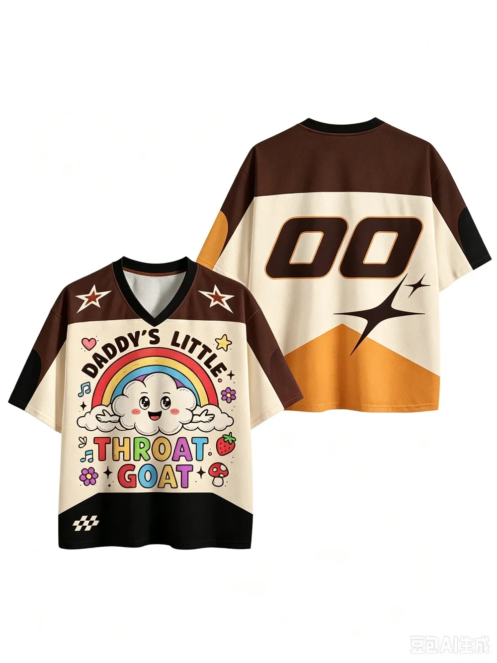 Spaß, Regenbogenwolken. 3D-Druck Schnelltrocknend Atmungsaktiv Sport Herren Damen V-Ausschnitt Locker T-Shirt Modische Street Y2K Elternkleidung – Detail 4