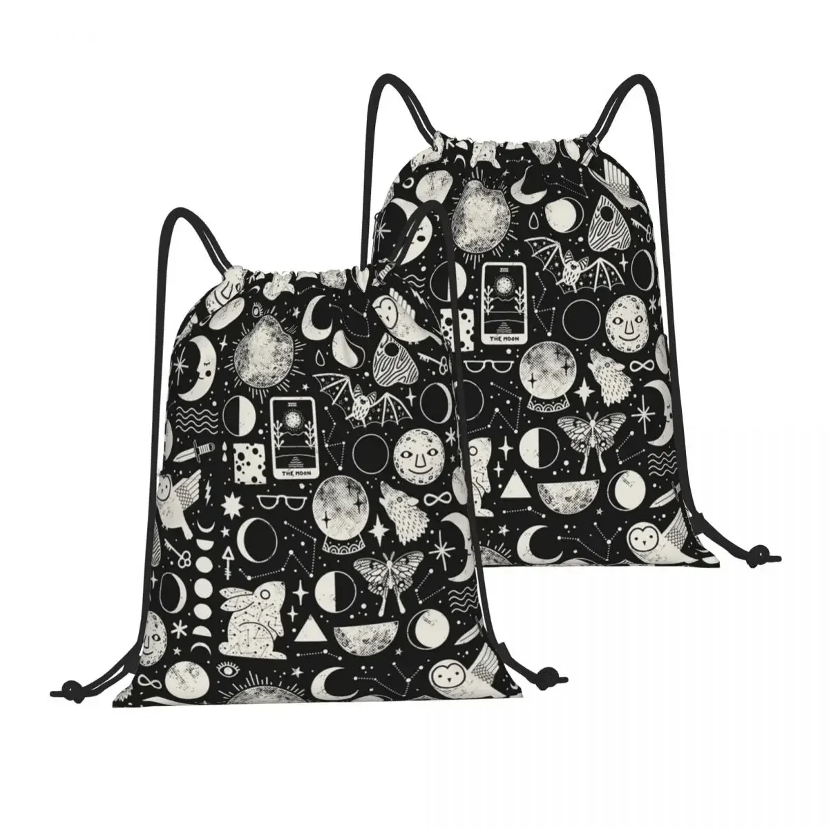 Drawstring Backpack Lunar Pattern Eclipse Shoulder Bag Zipper Pocket Sports & Travel Hikes Portables Bag