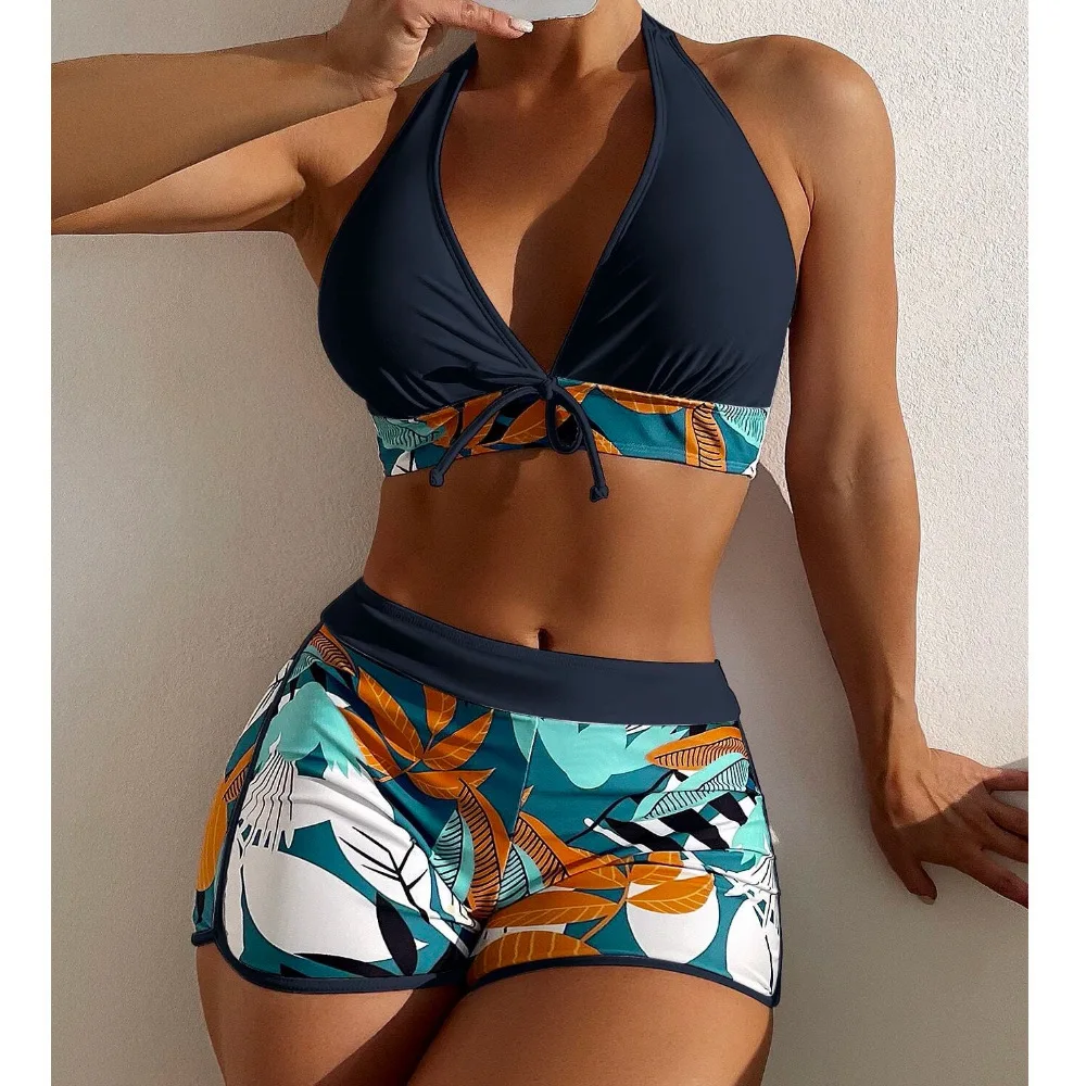Two Piece Swimsuit Set Women's New Bikini High Waist Floral Flower Beach Summer Holidays Bikinis Swimwear