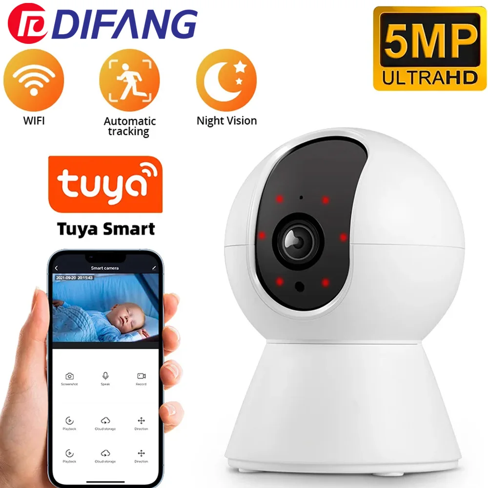 

TUYA Home Smart WIFI IP Camera PTZ 2.4G 5G Screen Body Automatic Tracking Indoor Alexa Security 5MP Video Surveillance IP CCTV