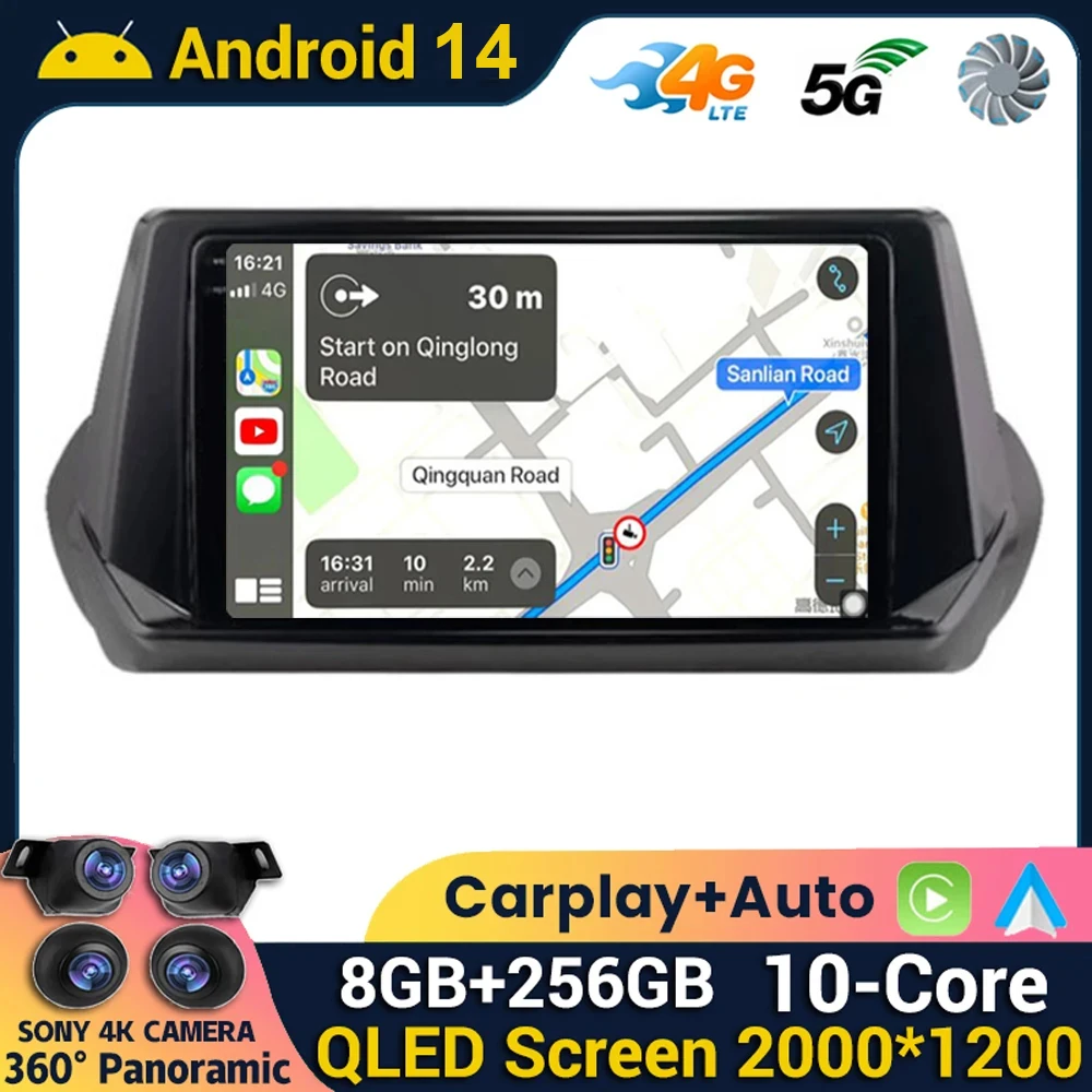 Android 14 Carplay WIFI+4G For Peugeot 2008 208 2019 2020 2021 2022 Car Radio Multimedia Player Navigation GPS Head Unit Stereo