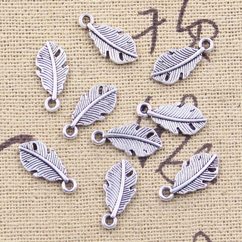 50pcs Charms Feather Leaf 14x7mm Antique Silver Color Pendants DIY Crafts Making Findings Handmade Tibetan Jewelry