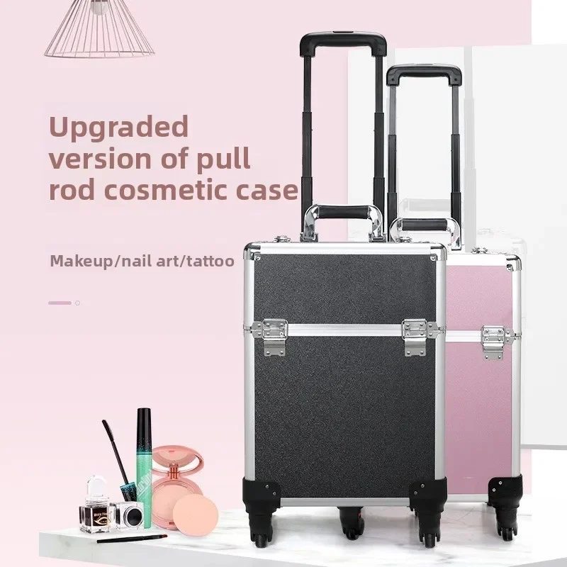 Makeup Box Large Capacity Rolling Case Professional Onset Artist Storage Lockable Tool Box for Nail Tattoo Artists Makeup Box view 3