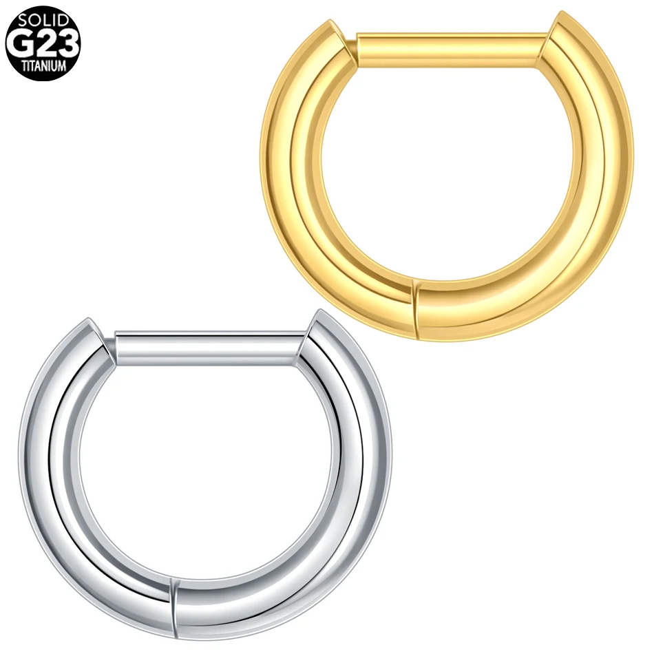 1PC G23 Titanium Piercing Nose Rings D Shape Hinged Segment 16G Clicker Cartilage Tragus Helix Earrings Body Jewelry