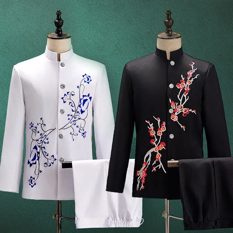 O494Roupas estilo chinês para homens, Gala do Festival da Primavera, Desempenho do casamento, Melhor Roupa Homem, Ocasiões Vestido