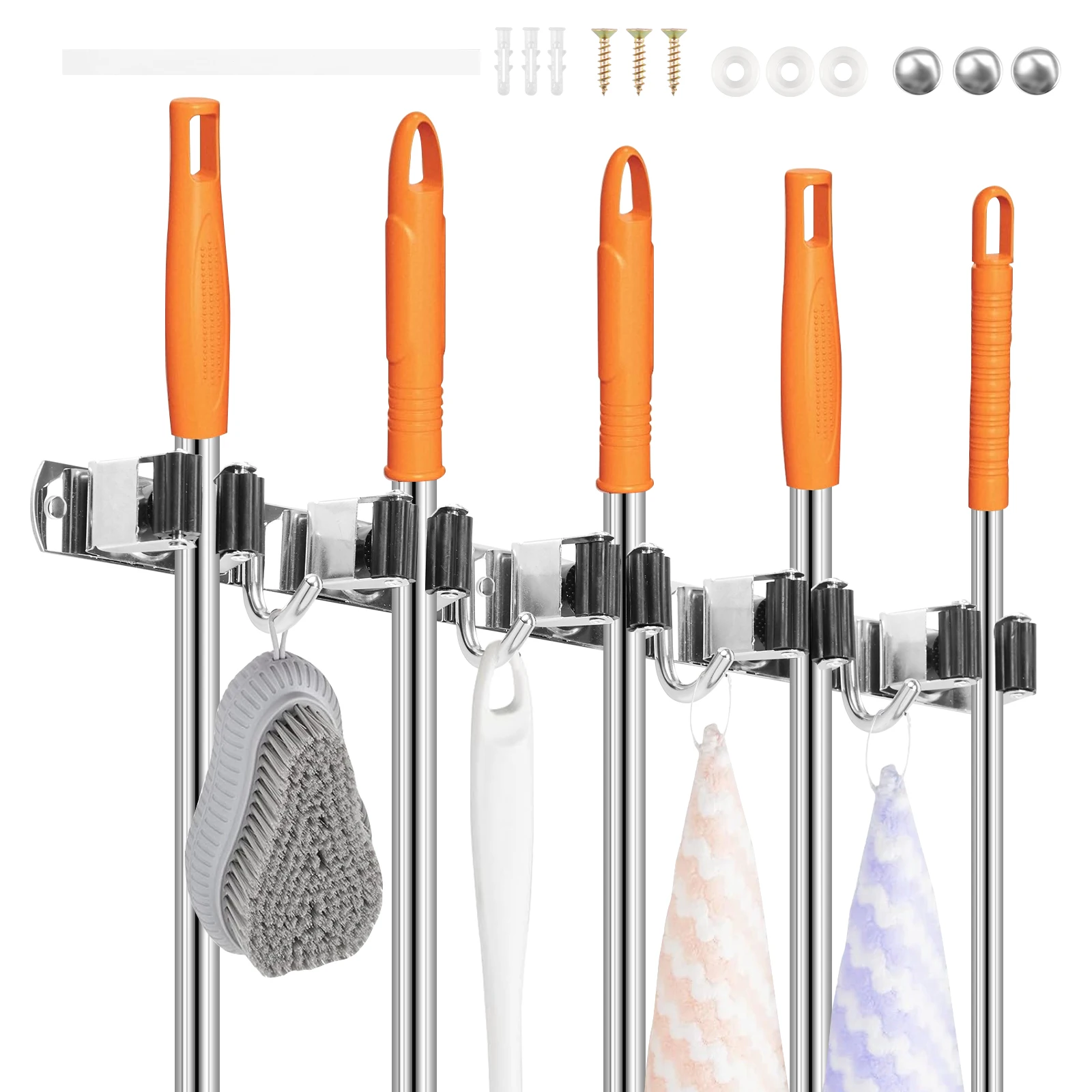 Mop and Broom Organizer Stainless Steel Broom Mop Holder Wall Mounted Strong Broom Mop Holder for Bathroom Kitchen Accessories