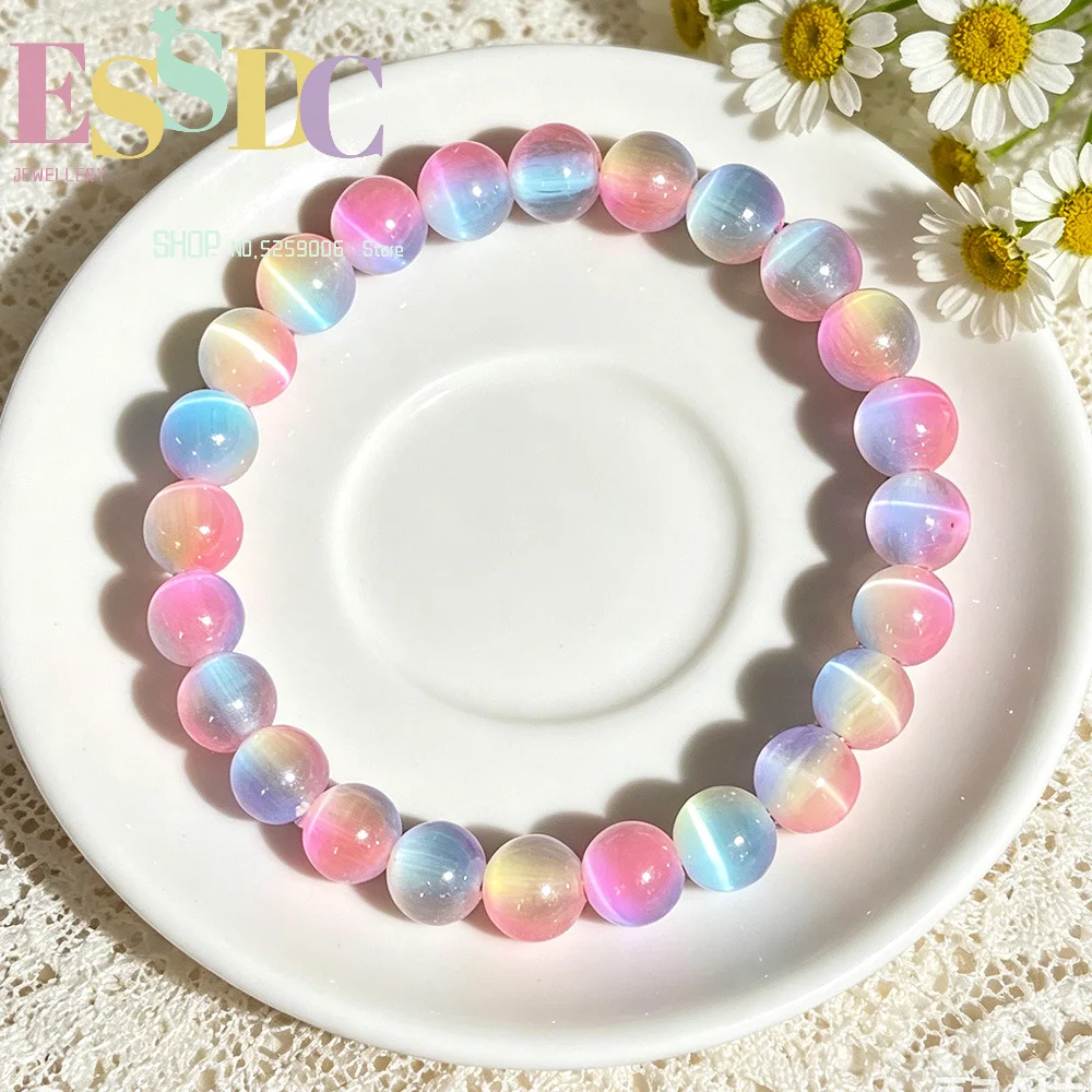 European and American sweet style lucky crystal bracelet rainbow gradient color cat eye enhances career opportunities for