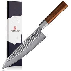 KEEMAKE 8 Inch Gyuto Chef's Knife 3 Layers High Carbon Stainless Steel Kitchen Slicer Sharp Meat Vegetables Cut Wooden Handle