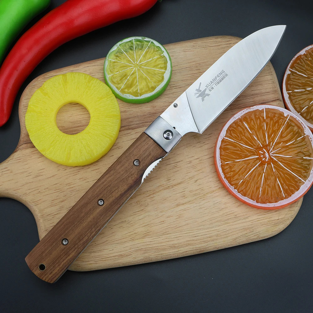 XUANFENG Advantages of Wooden Handle Folding Knife: Home Fruit Knife Suitable for Barbecue and Meat Cutting