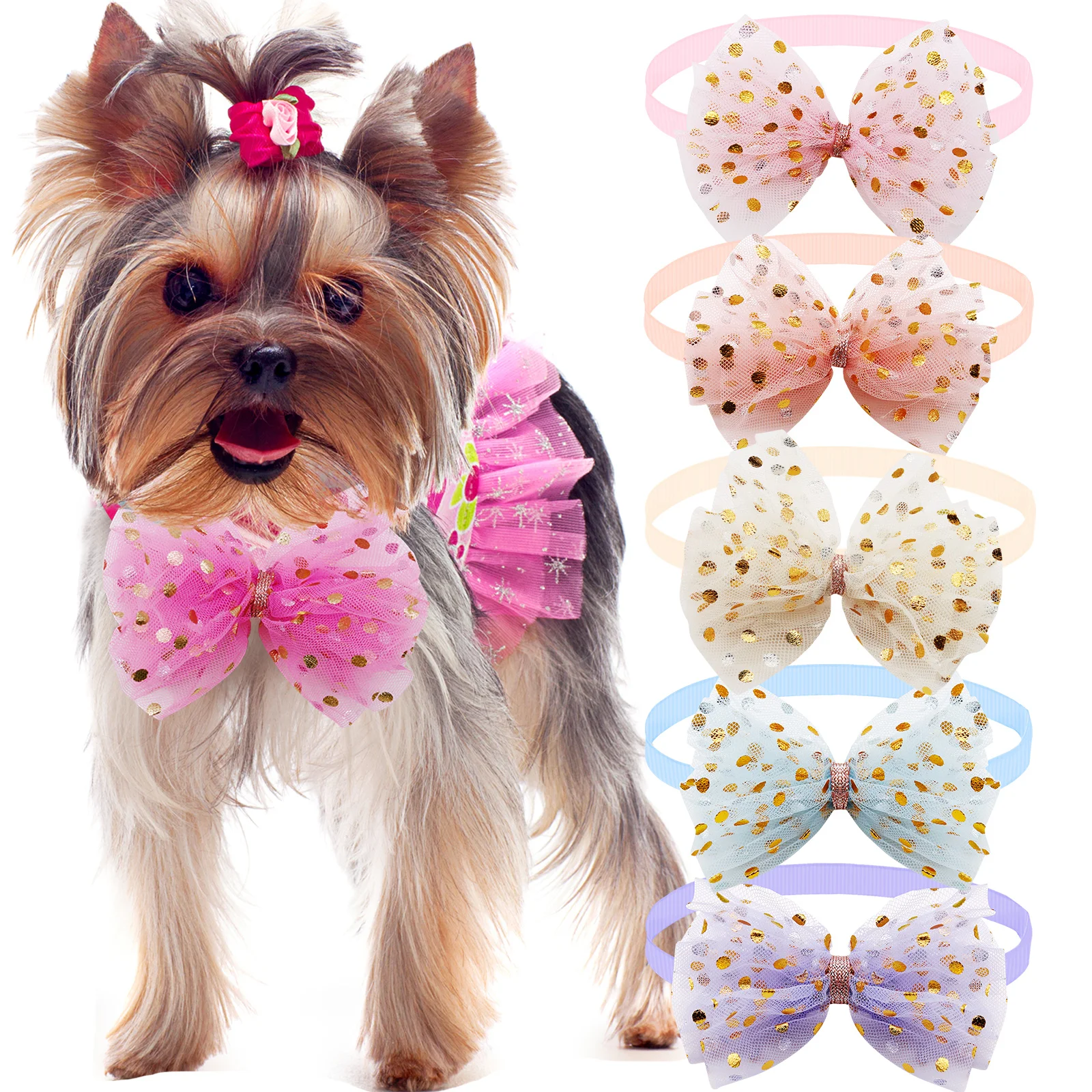 10PCS Pets Dogs Cats Lace Bowties Solid Adjustable Pet Collar Bling Neckties Bulk Puppy Dog Bow Ties Chihuahua Dog Accessories