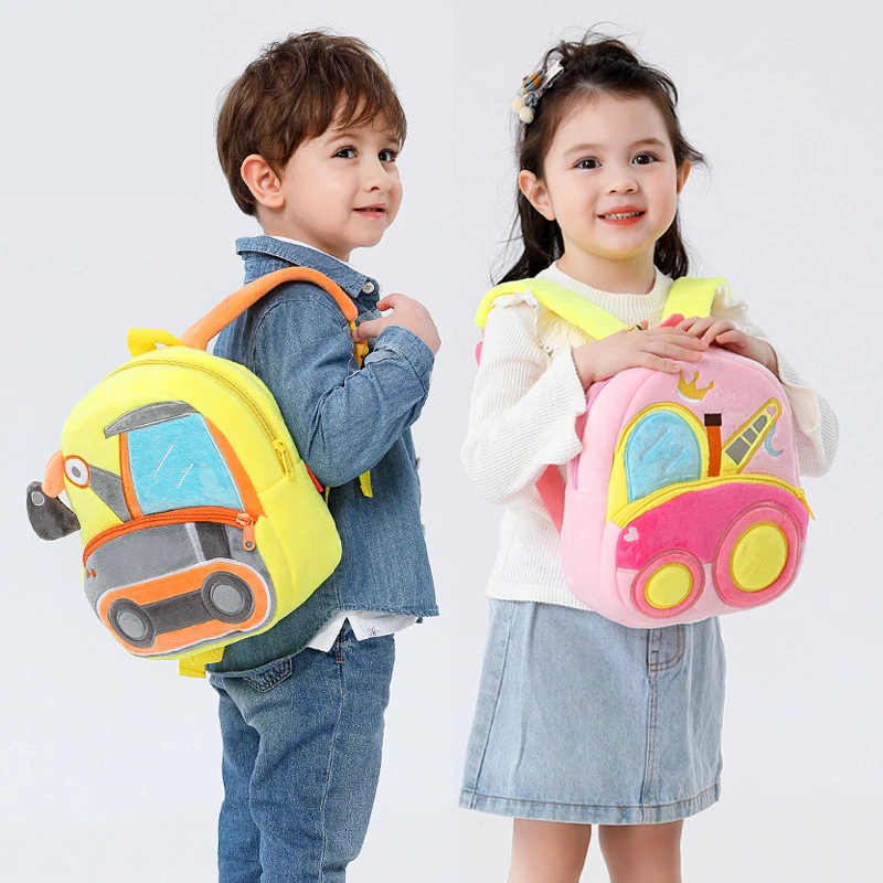 Cartoon 3D Excavator Tractor 2-4 Years Toddler Backpack Engineering Vehicles Backpack Children Kindergarten Schoolbag Baby