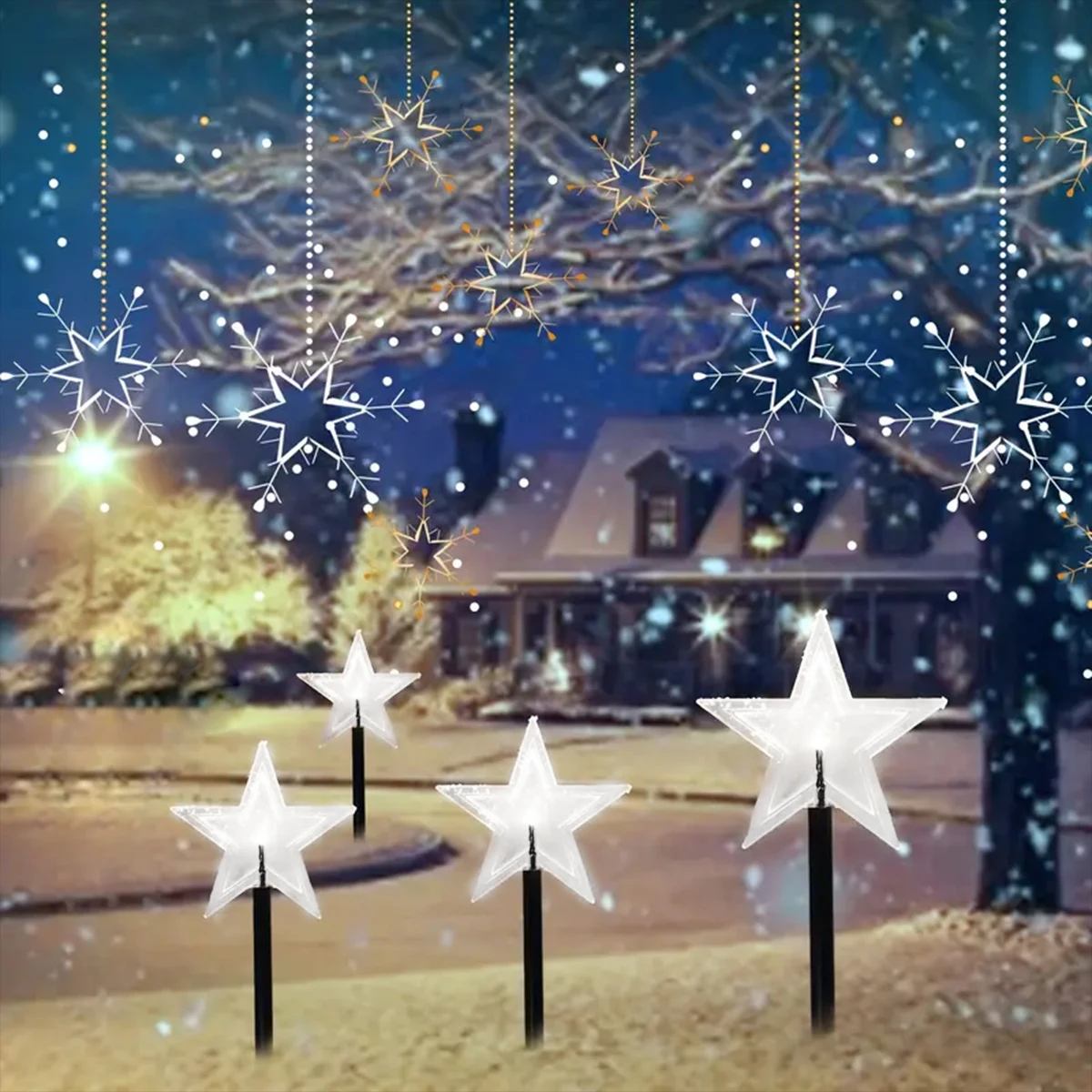 4pcs/set Solar Christmas Pathway Lights Outdoor Waterproof Solar Stake Light For Home Garden Yard Sideway Holiday Xmas Decor