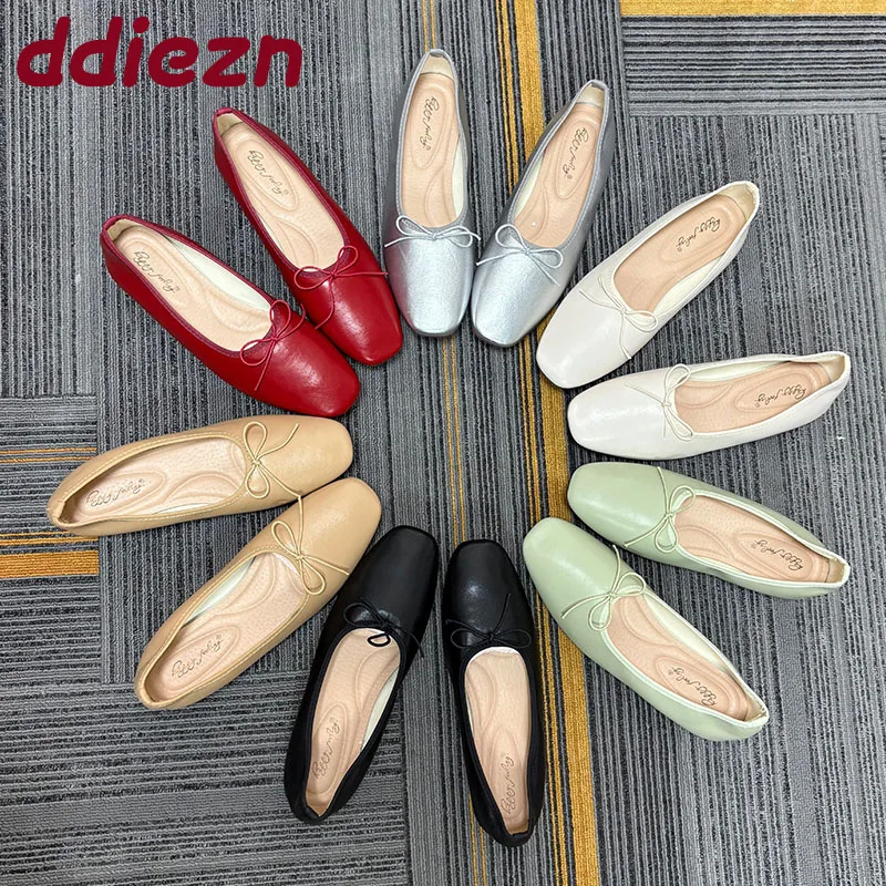 

Модные женские туфли на плоской подошве с узлом-бабочкой, повседневная женская мягкая обувь, неглубокие балетки без шнуровки для женщин