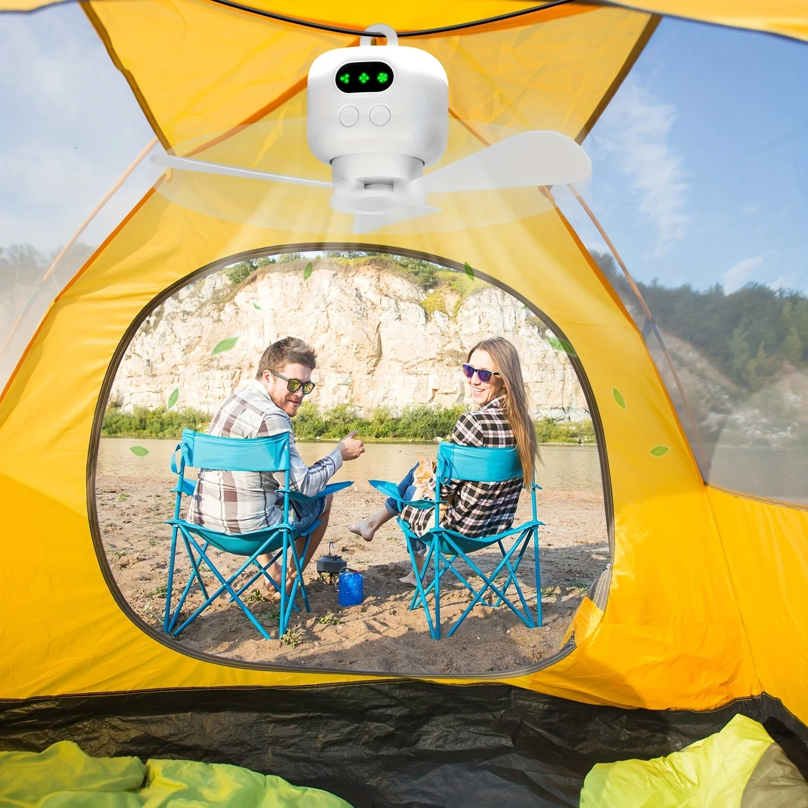 Portable Ceiling Fans Outdoor Camping Fan Tent Ventilator Cooler Rechargeable Electric Fan Remote Control LED Lighting