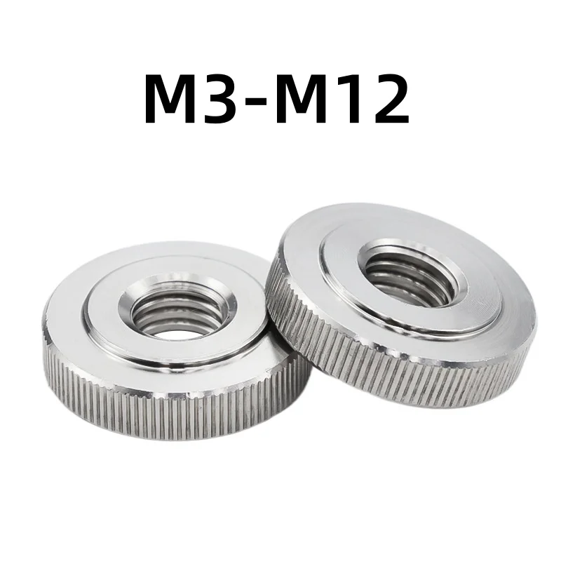 M3M4M5M6M8M10M12 Flat Head Nut 304 Stainless Steel Hand Nut Knurled Thin Head Nut GB807