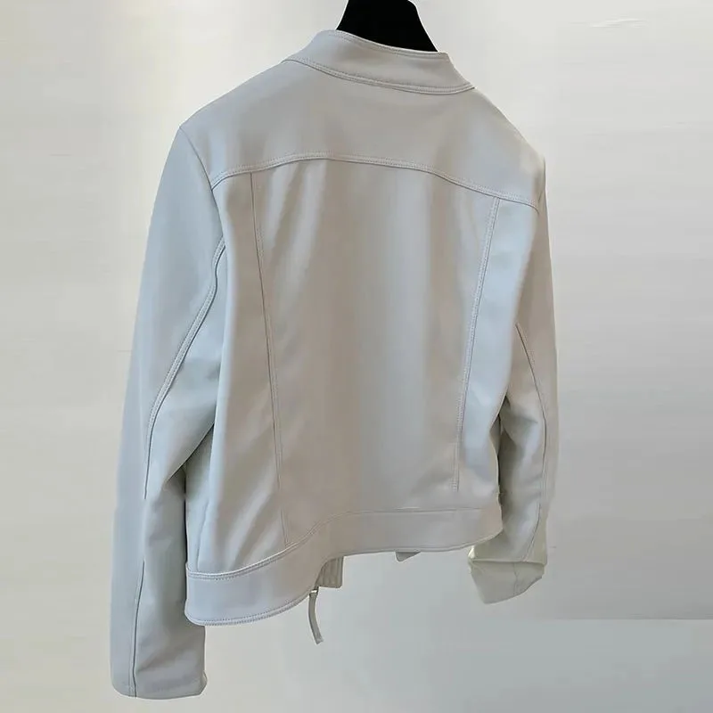 Veste en cuir PU à col montant pour femme coréenne, manteau en Faux cuir à manches longues, haut court en cuir, printemps-automne, 2025
